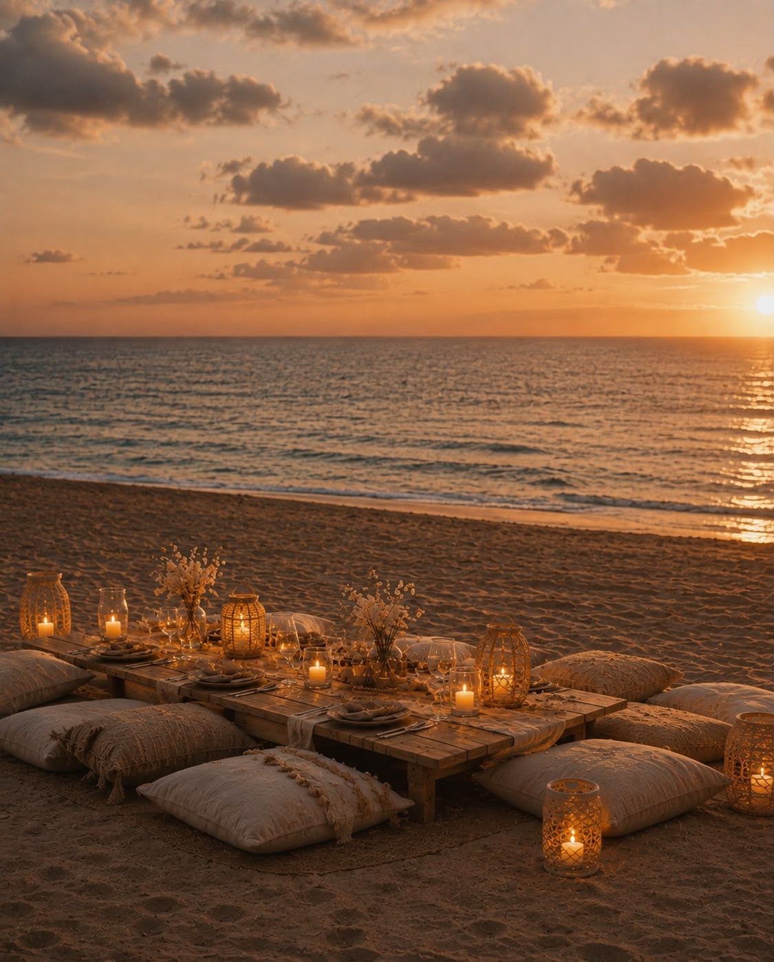 Sunset beach with candlelight in Lombok, Indonesia